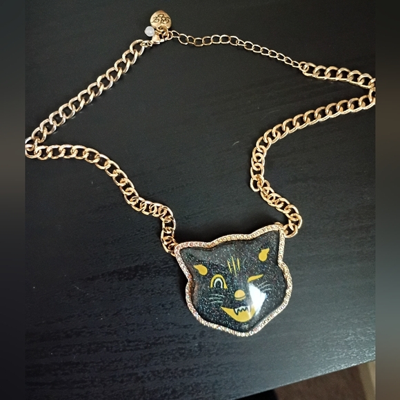 Black and Gold Betsey Johnson Cat Pendant Necklace - Picture 2 of 3